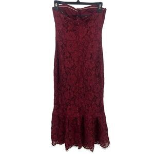 NWT Lulu's Divine Nights Burgundy Lace Strapless‎ Midi Mermaid Dress Size M